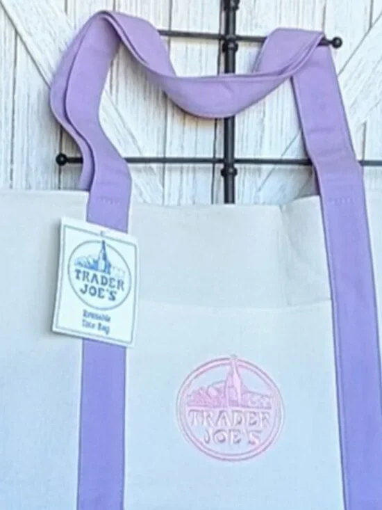 NWT LIMITED RELEASE Large Trader Joe’s Lavender-Trim Reusable Canvas Tote  🛍️ - Picture 3 of 5